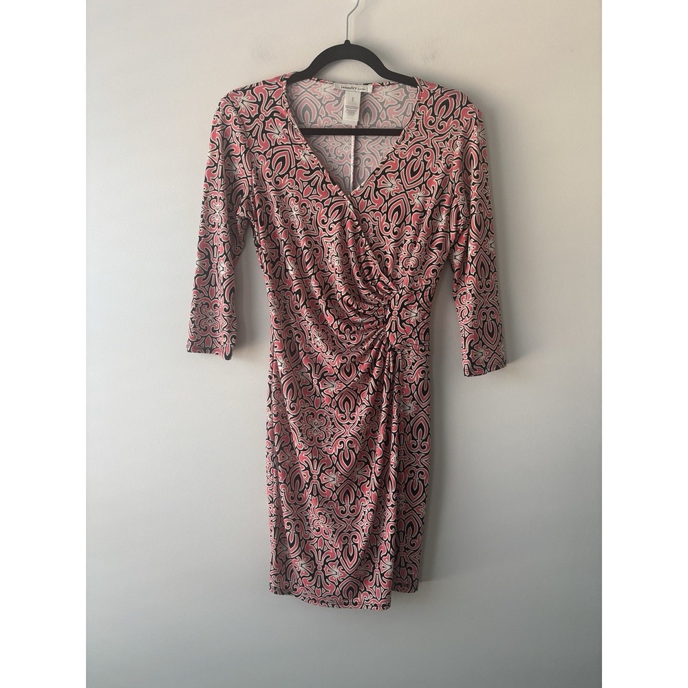 Laundry By Design Women's Pink Geometric Wrap V-Neck‎ 3/4 Sleeve Dress Sz 6P